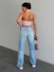 RueChic Slant Pocket Straight Leg Jeans - Baby Blue - View 2