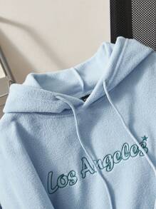 Manfinity Hypemode Lỏng lẻo phù hợp Nam Thêu Chữ Túi kangaroo Dây rút Hoodie - Màu xanh lam - Xem 4