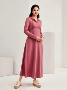 Mulvari Abito trapezio monocolore con coulisse con cappuccio