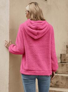 SHEIN LUNE 素色抽繩毛絨帽衫 - 玫紅色 - 查看 2