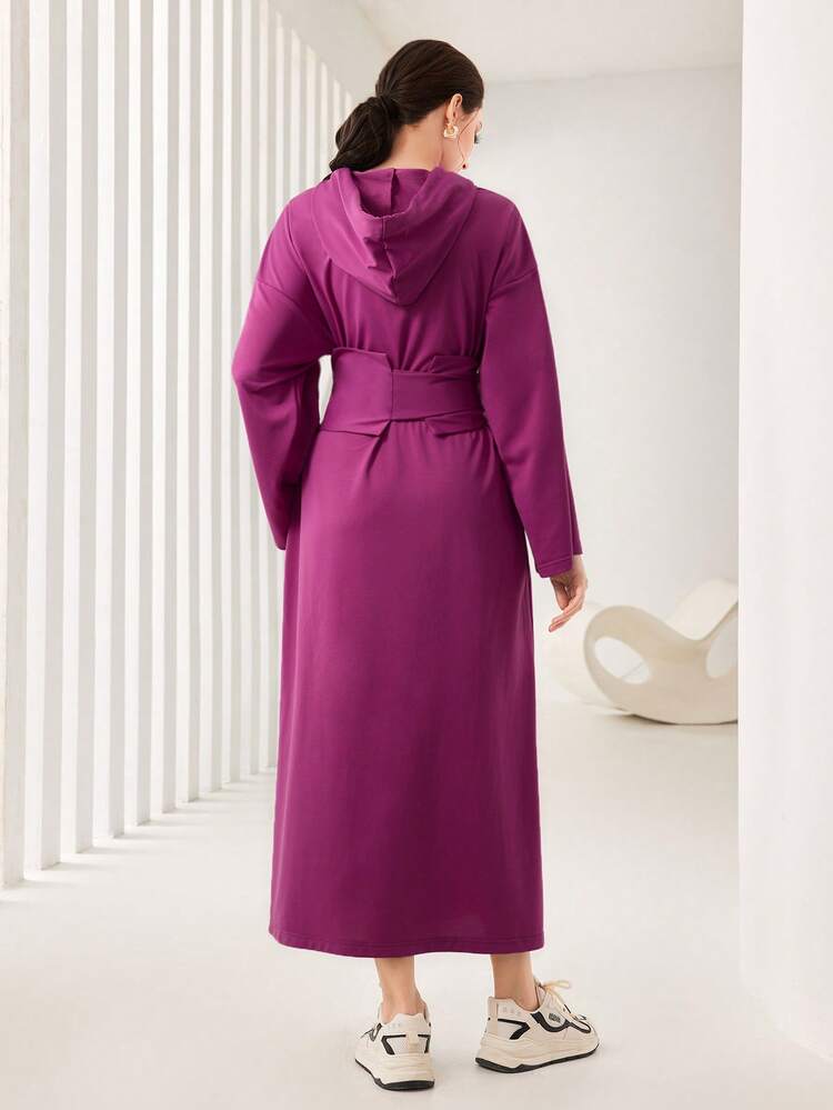 Letter Heart Graphic Drop Shoulder Belted Hooded Arabian Dress