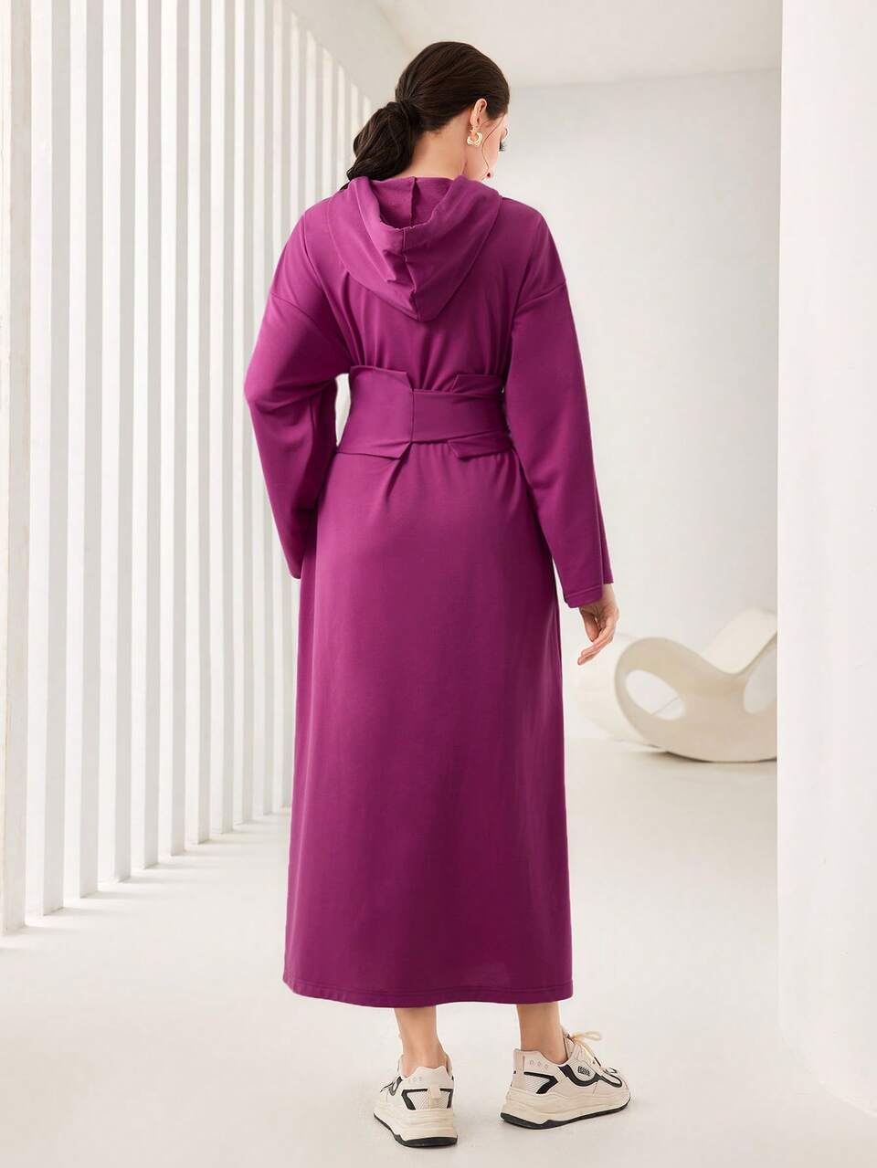 Letter Heart Graphic Drop Shoulder Belted Hooded Arabian Dress