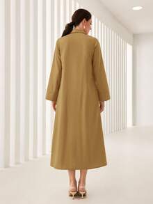 Mulvari Solid Button Front Shirt Dress - Khaki - View 2