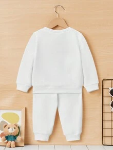 SHEIN 男嬰素色衛衣和衛褲 - 白色 - 查看 2