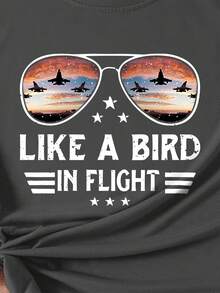 SHEIN EZwear Glasses & Slogan Graphic Tee - Dark Grey - View 5