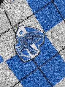 ROMWE MEN Harry Potter | ROMWE Nam Mô hình hình thoi Patch Áo len vest - Màu xanh lam - Xem 3