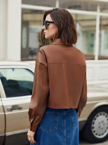 BizChic 翻蓋細節 PU 皮夾克 - 棕色 - 查看 2