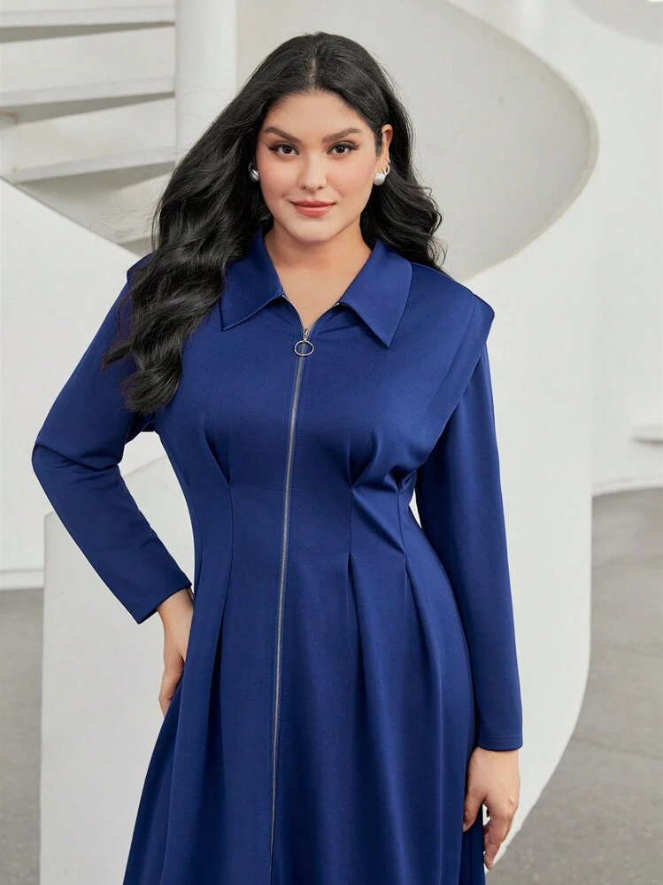 Mulvari Talla grande Vestido con cremallera con fruncido - Azul - Ver 6