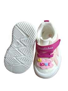 1-4 岁超细纤维防水 PU 皮革婴儿鞋软底幼儿鞋，男女通用心形图案运动鞋 - 粉色 - 查看 7