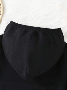 Young Boy Letter Pattern Hooded Sweater - Black - View 7