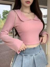 DAZY 纯色短款长袖女式上衣，秋季女装