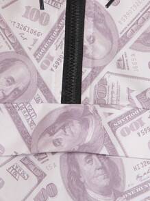 Young Boy Full Print Hooded Half Zip Long Sleeve Jacket - Apricot - View 7