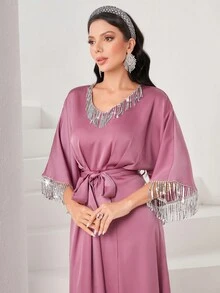 Modelyn Contrast Sequin Belted Dress - Pink - View 5