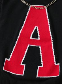 Young Boy Letter Pattern Hooded Sweater - Black - View 3