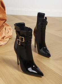 Fall/Winter Fashionable Stiletto Heels Pointed Toe Side Zipper Women's Ankle Boots - Black - View 4