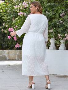 Eilly Bazar 飄飄袖釦前連衣裙（大尺碼） - 白色 - 查看 2