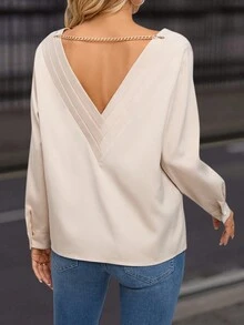 Solid V Neck Blouse