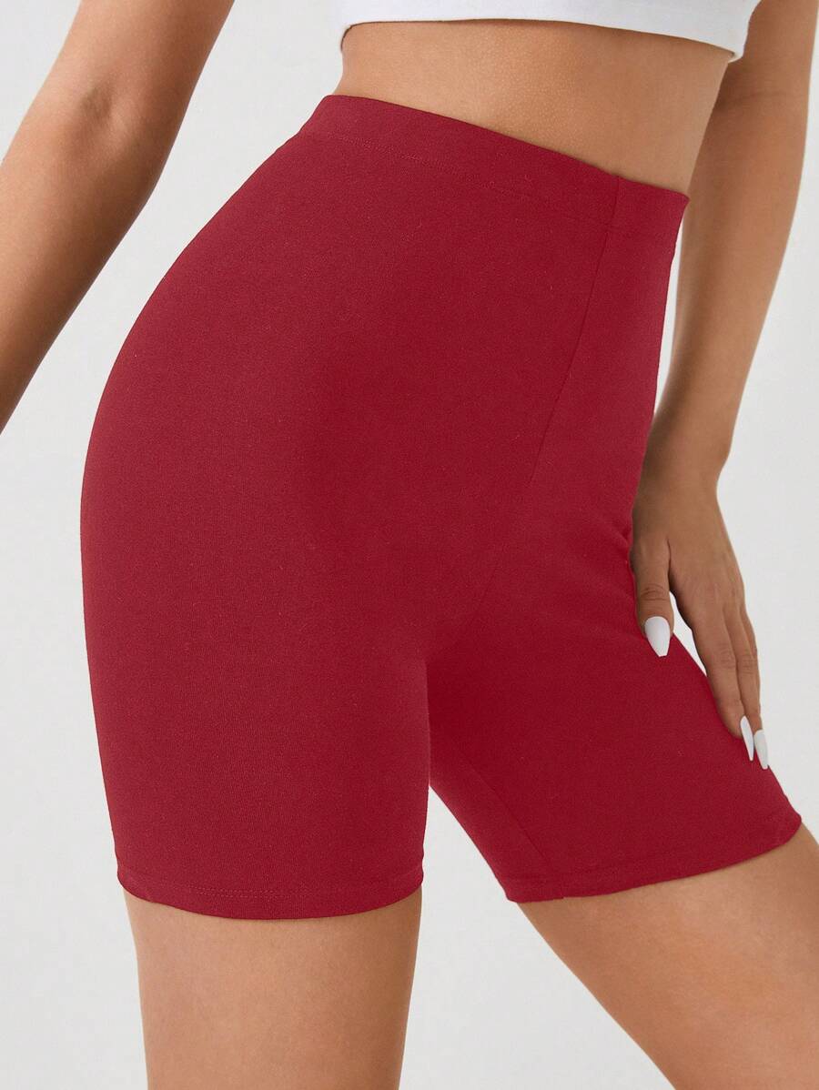 Cottnline Solid Wideband Waist Biker Shorts - Burgundy - View 1