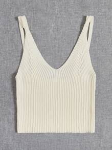 Flirla 大碼純色羅紋針織上衣 - 米色 - 查看 5