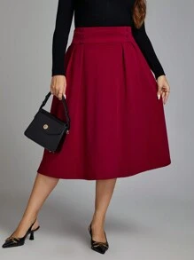 SHEIN Clasi 加鈕扣細節褶皺細節喇叭裙 - 紅色 - 查看 6