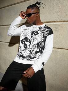 ROMWE MEN Batman X ROMWE Guys Figure Graphic Sweatshirt - White - View 4