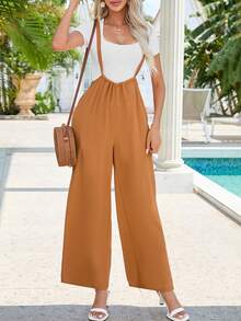 純色闊腿吊帶褲（無T恤） - 橘色 - 查看 3