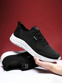 男士運動鞋時尚休閒跑步鞋輕便耐磨透氣防滑百搭 - 黑與白 - 查看 2