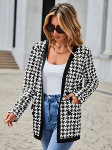 SHEIN Clasi Houndstooth Print Double Breasted Coat