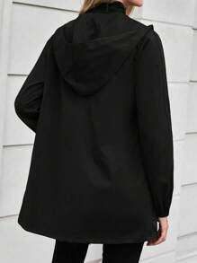 SHEIN LUNE Áo khoác trùm đầu có khóa kéo chắc chắn - màu đen - Xem 2