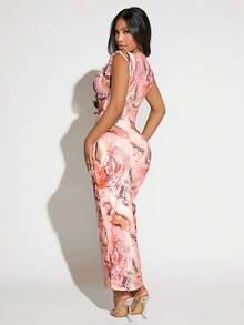 SHEIN SXY Snakeskin Print Ruched Knot Front Bodycon Dress - Multicolor - View 2