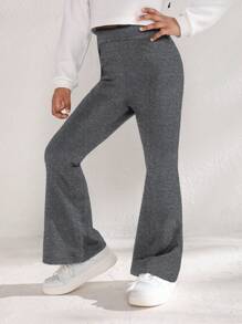 SHEIN Cô gái Tween Dệt kim Marled Chân bùng Quần thể thao - Xám - Xem 1