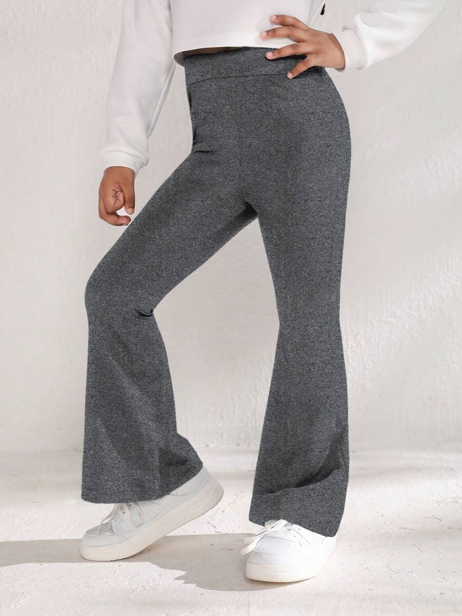 SHEIN Cô gái Tween Dệt kim Marled Chân bùng Quần thể thao - Xám - Xem 1