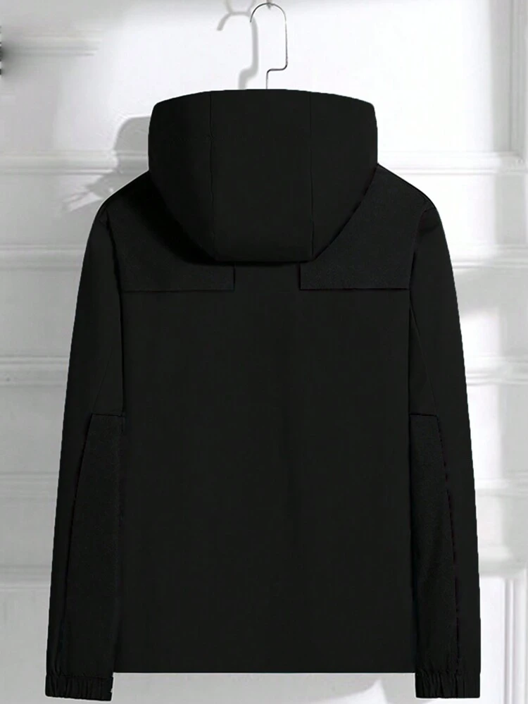 Boyfriend Style Men Letter Graphic Drawstring Hooded Sports Jacket Workout Tops