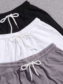 SHEIN Qutie 4件套腰部抽繩素色運動短褲 - 彩色 - 查看 3