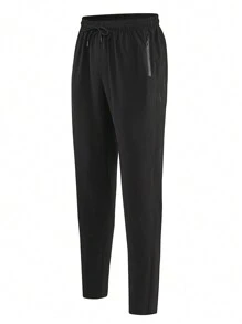 Manfinity Sport Corelite 男士抽繩腰部拉鍊細節運動褲 - 黑色 - 查看 1