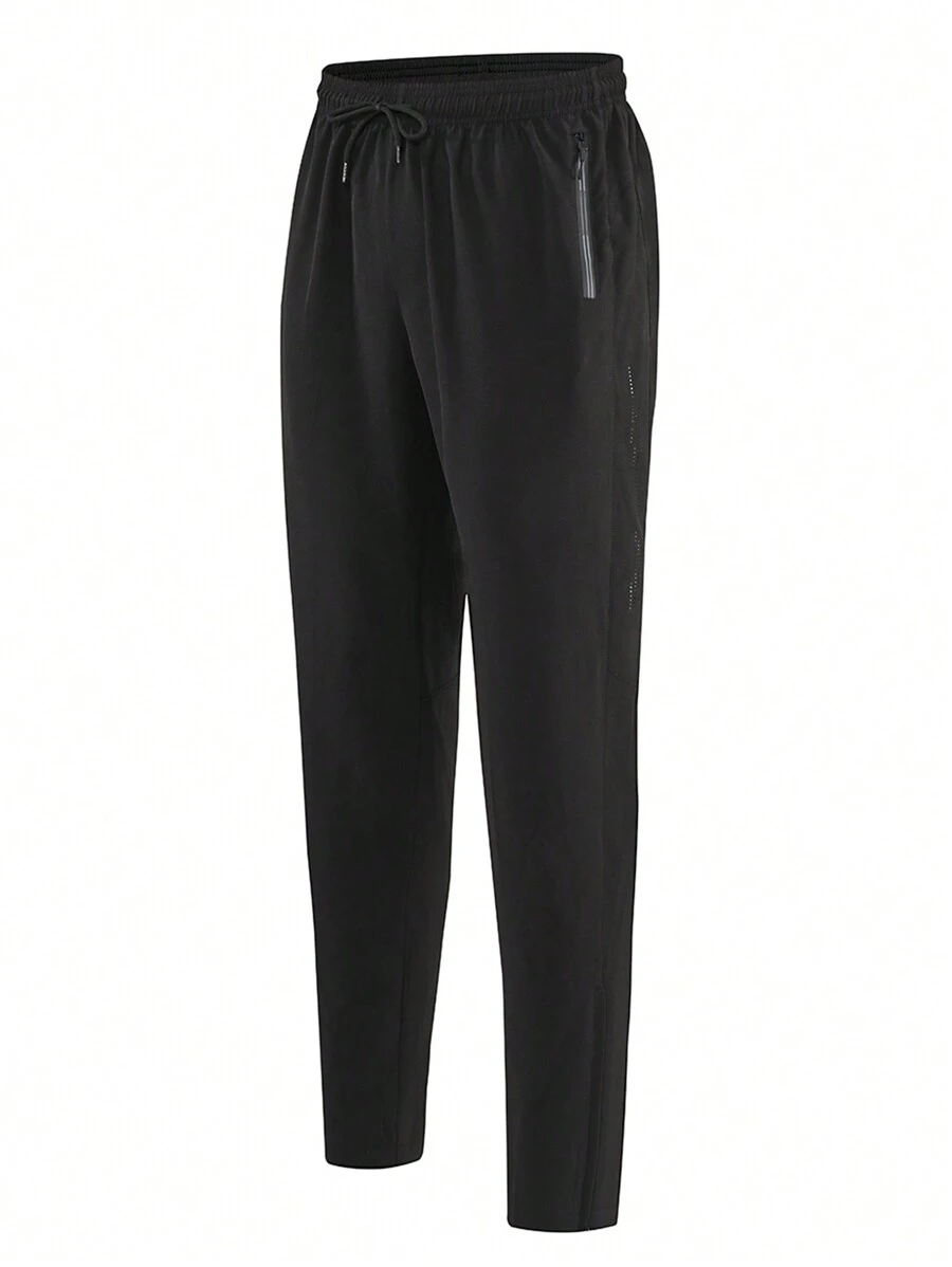 Manfinity Sport Corelite 男士抽繩腰部拉鍊細節運動褲 - 黑色 - 查看 1