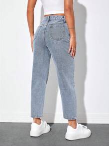 SHEIN PETITE High Waist Mom Fit Jeans - Light Wash - View 2
