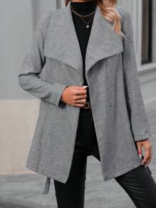 SHEIN Clasi 瀑布領束帶大衣 - 深灰色 - 查看 3