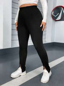 Flirla Talla grande Pantalones ajustados bajo con abertura - Negro - Ver 1