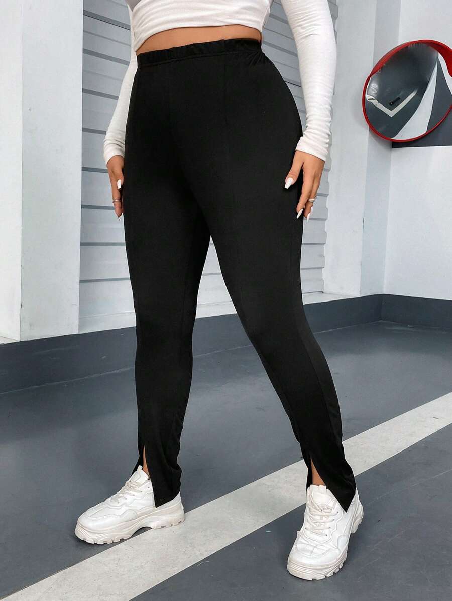 Flirla Talla grande Pantalones ajustados bajo con abertura - Negro - Ver 1