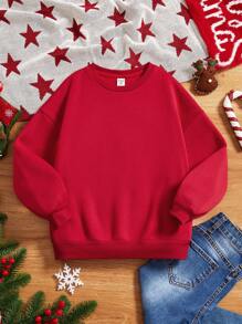 Tween Girl 1pc Solid Thermal Lined Sweatshirt - Red - View 1