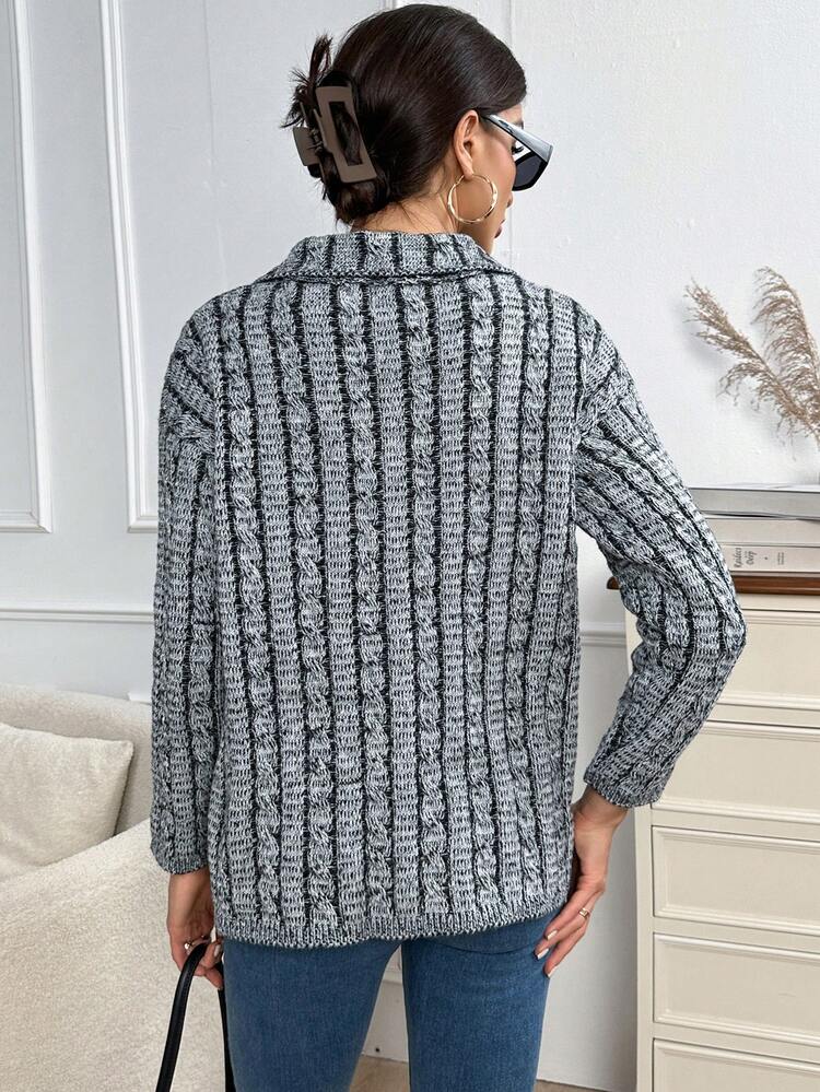 Marled Knit Half Zip Drop Shoulder Knit Pullover Fall Winter Sweater