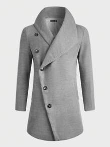 Manfinity VCAY Men Asymmetrical Neck Button Front Overcoat - Grey - View 1