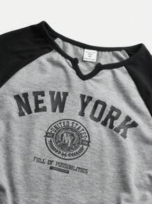 SHEIN Girlism Tween Girl Letter Graphic Raglan Sleeve Ruched Side Tee