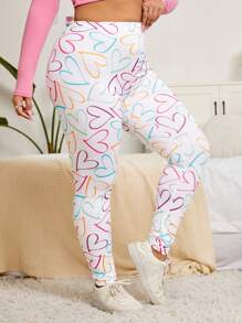 SHEIN EZwear Plus 夏季爱心印花紧身裤 - 彩色 - 查看 5