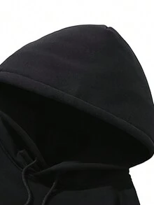 Men Butterfly & Letter Graphic Kangaroo Pocket Drawstring Hoodie - Black - View 5