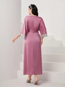 Modelyn Contrast Sequin Belted Dress - Pink - View 2