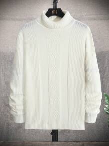 Manfinity Homme Nam Áo cao cổ Đồ đan Ribbed Áo len - trắng - Xem 1