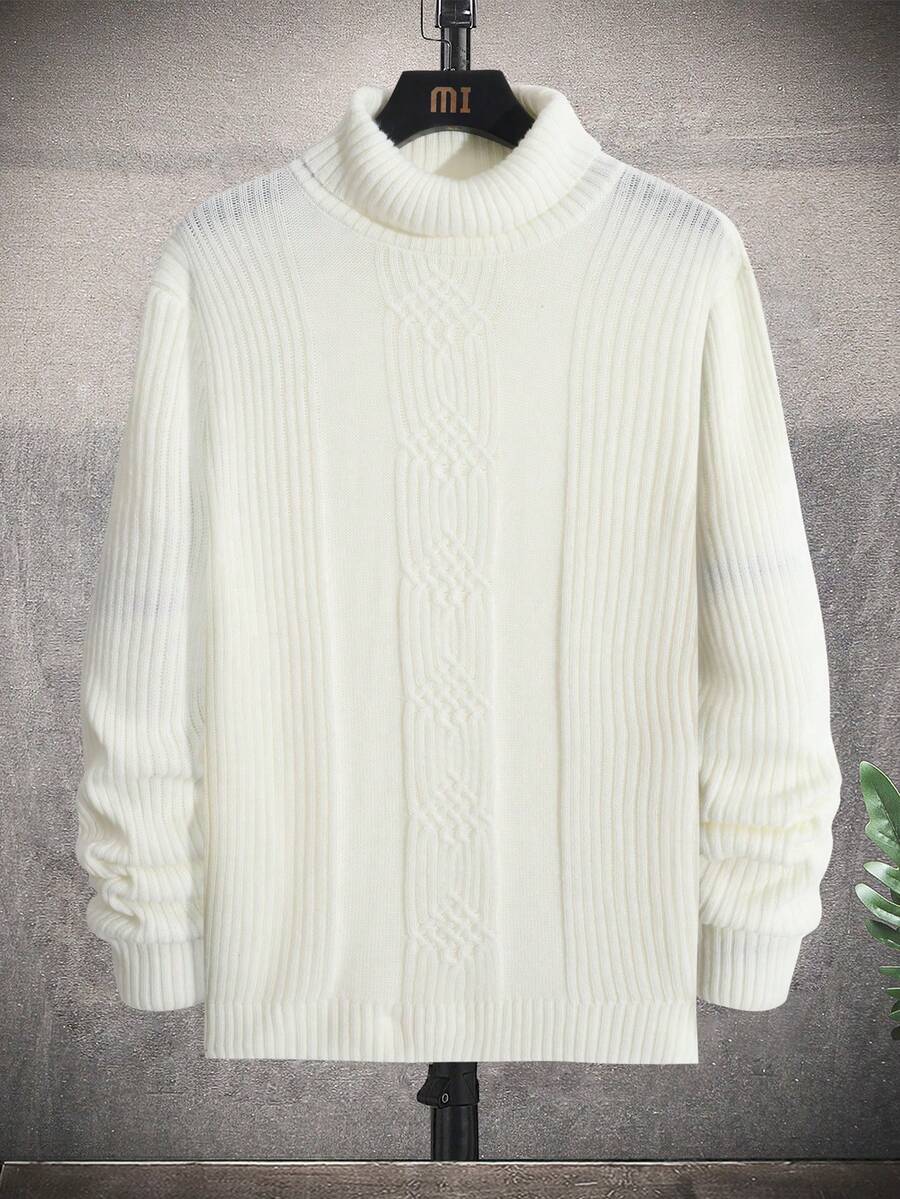 Manfinity Homme Nam Áo cao cổ Đồ đan Ribbed Áo len - trắng - Xem 1