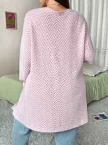 Flirla Plus Chevron Pattern Drop Shoulder Duster Cardigan - Multicolor - View 2